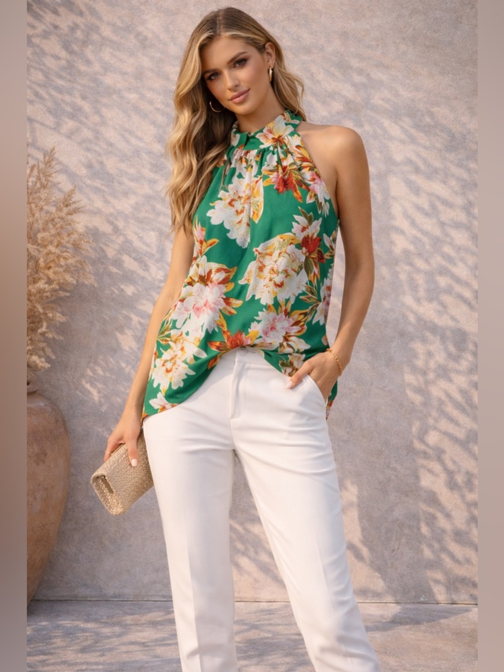 Brand new with tags ROSE + OLIVE floral halter top – size Small 🌿